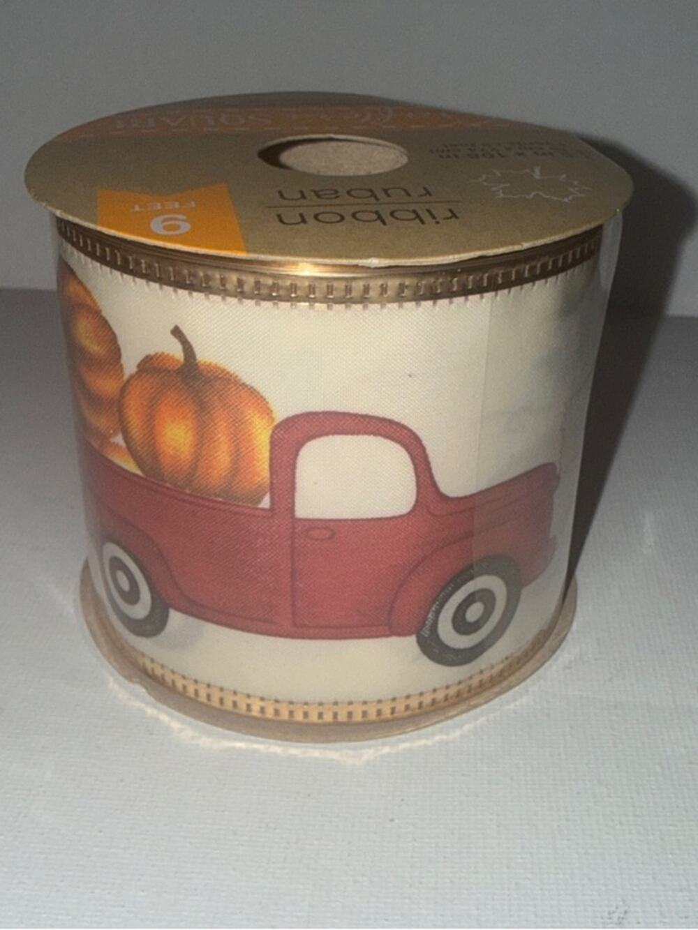 Autumn Harvest Ribbon with Red Truck and Pumpkins